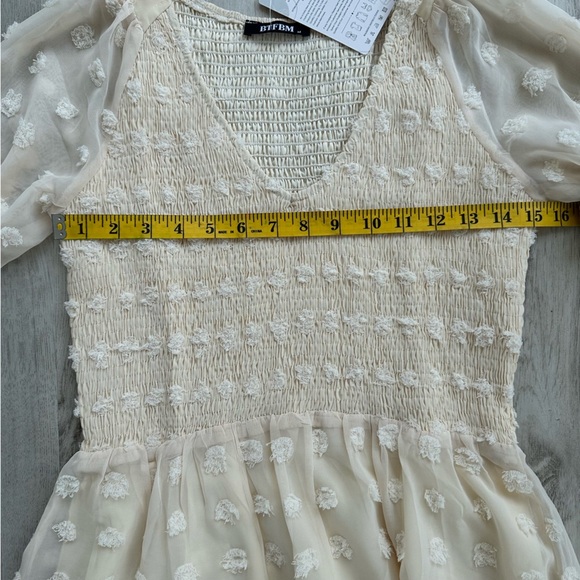 Cream Long Sleeve V-Neck Sundress - Picture 4 of 7